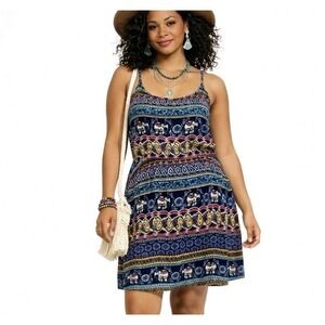 FEATHERS Size Small 100% Rayon Elephant Paisley Tribal Sleeveless Mini Sundress